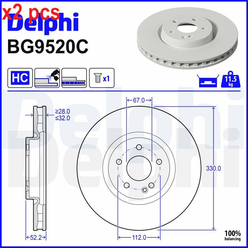 X2 PCS L&R SIDES BRAKE DISC BG9520C