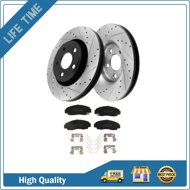 Front Slotted Disc Rotor Brake Pads Kit For ACURA TSX 2011 – 2014 All Models