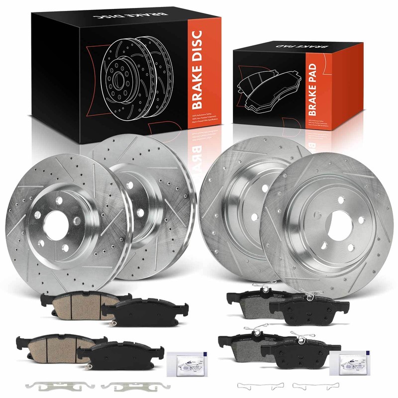 12Pcs Front & Rear Drilled Rotors & Ceramic Brake Pads for Ford Edge 2015-2021