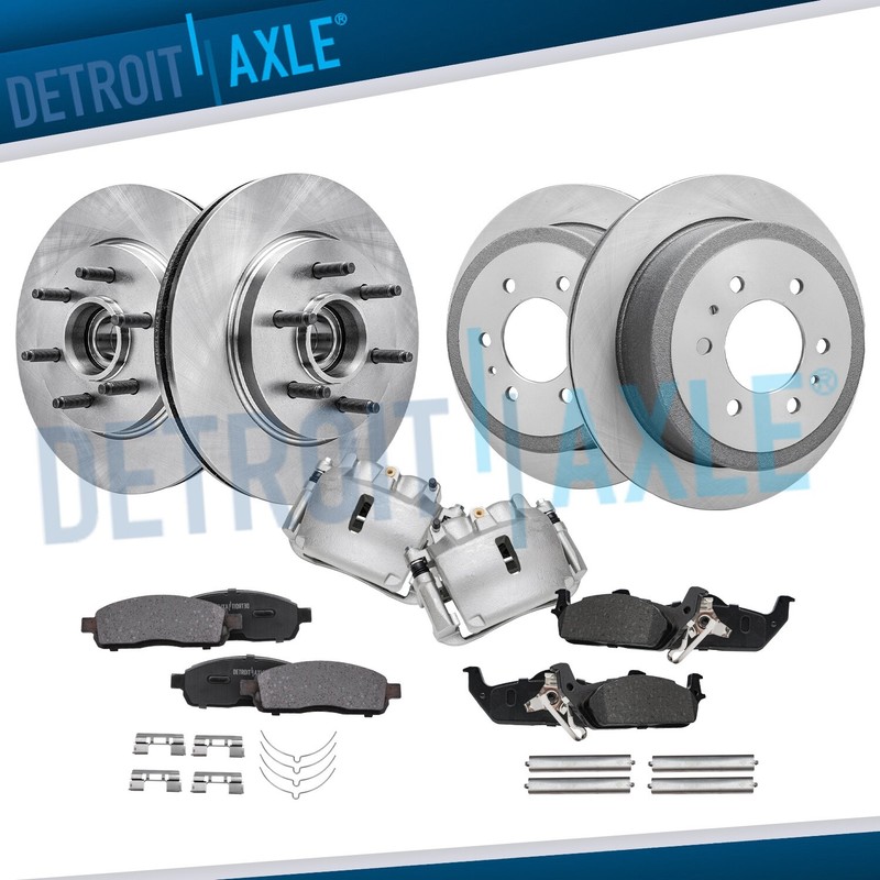 2WD Front Rear Disc Rotors Brake Pads + Front Calipers for F-150 Lincoln Mark LT