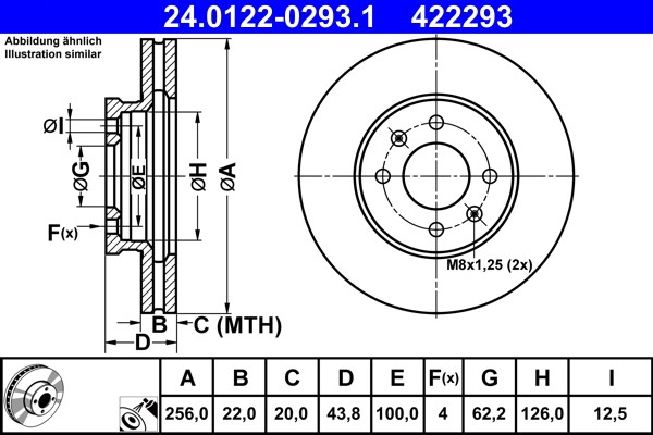 ATE 24.0122-0293.1 Brake Disc for Hyundai, Kia