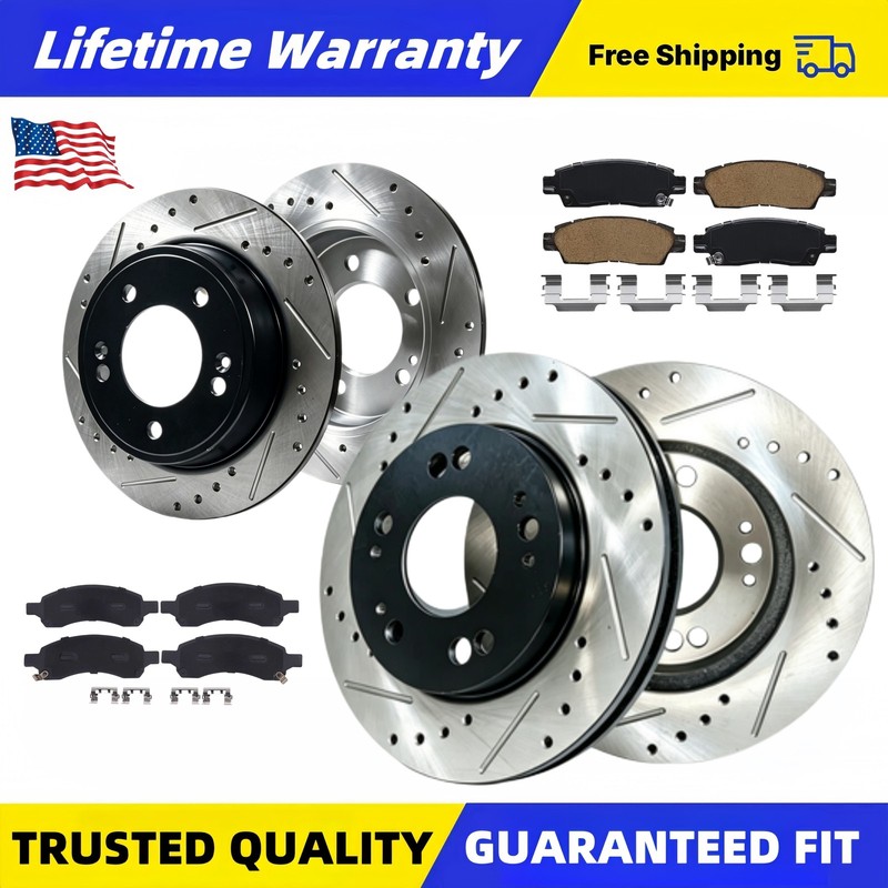 Front Rear Drilled Rotors Brake Pads Kit for GMC Acadia Saturn Outlook 2007-2010