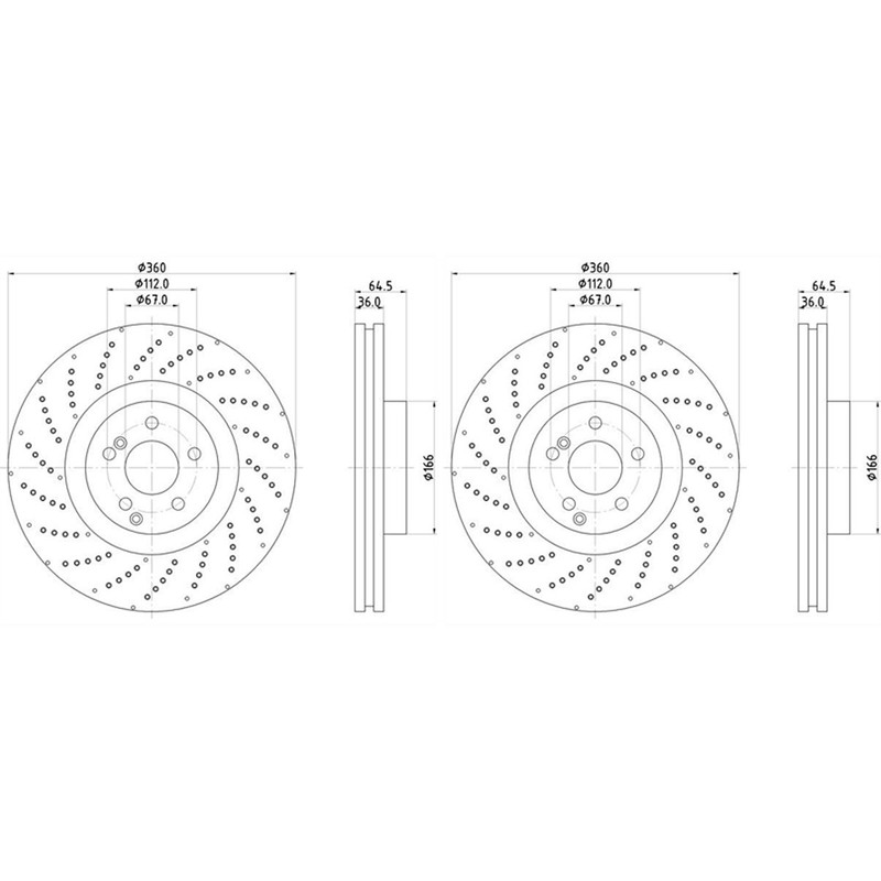 SET-PGD355125361-2 Hella Pagid Brake Discs 2-Wheel Set Front for MB Mercedes
