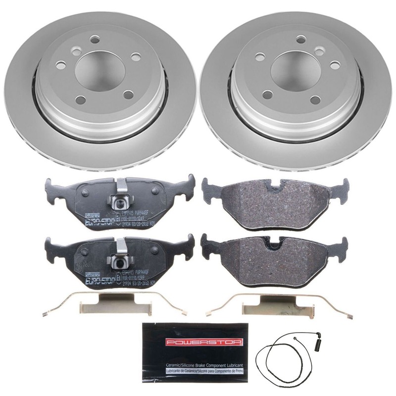 – Rear Euro-Stop High-Carbon Coated Rotors, ECE-R90 Brake Pads + Hardware Kit fo