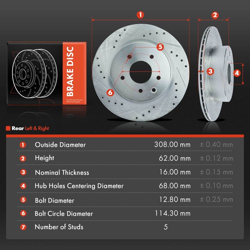 Drilled Brake Rotors for Nissan Maxima 2009-2014 2016-2017 2019 3.5L Rear Side gallery