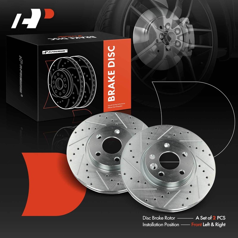 A-Premium Front Side Drilled Brake Rotors for Volvo S60 S80 V60 XC70 Land Rover gallery