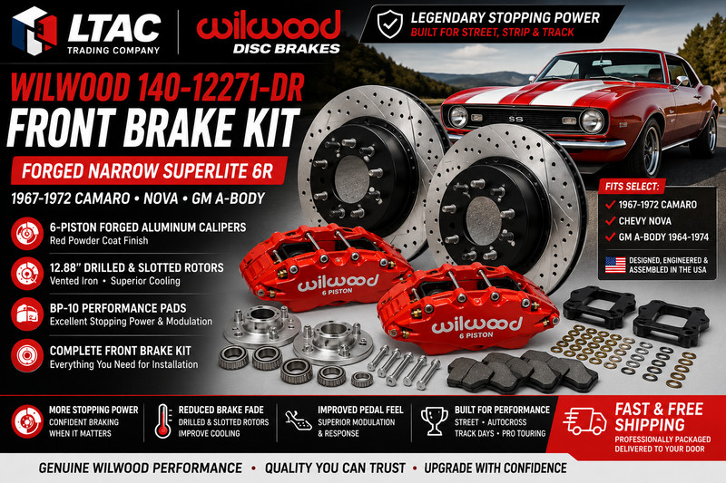 WILWOOD 140-12271-DR Front Brake Kit Camaro Nova 12.88 Rotors 6 Piston Red