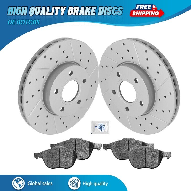 For Ford Focus 2012 – 2018 Front Brake Drilled Disc Rotors+ceramic Brake Pads