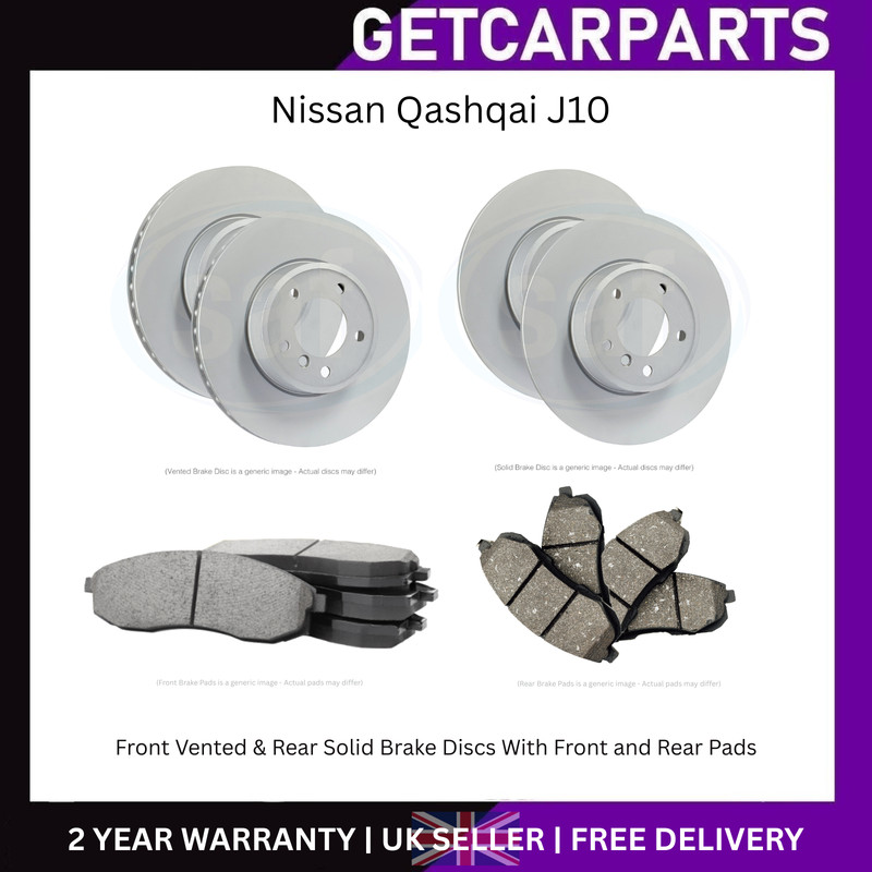 For Nissan Qashqai J10 2007-2013 Front & Rear Brake Discs & Pads Set 1.5-2.0