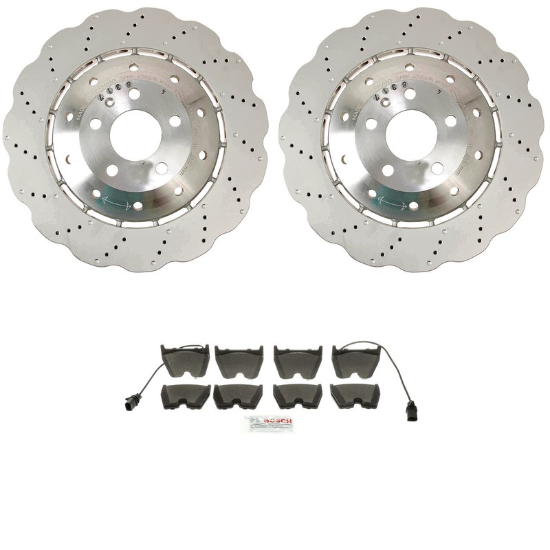 SHW Performance Front Disc Brake Rotor Kit Bosch Semi-Met Pads For Audi R8