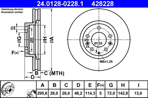 ATE 24.0128-0228.1 Brake Disc for Mazda