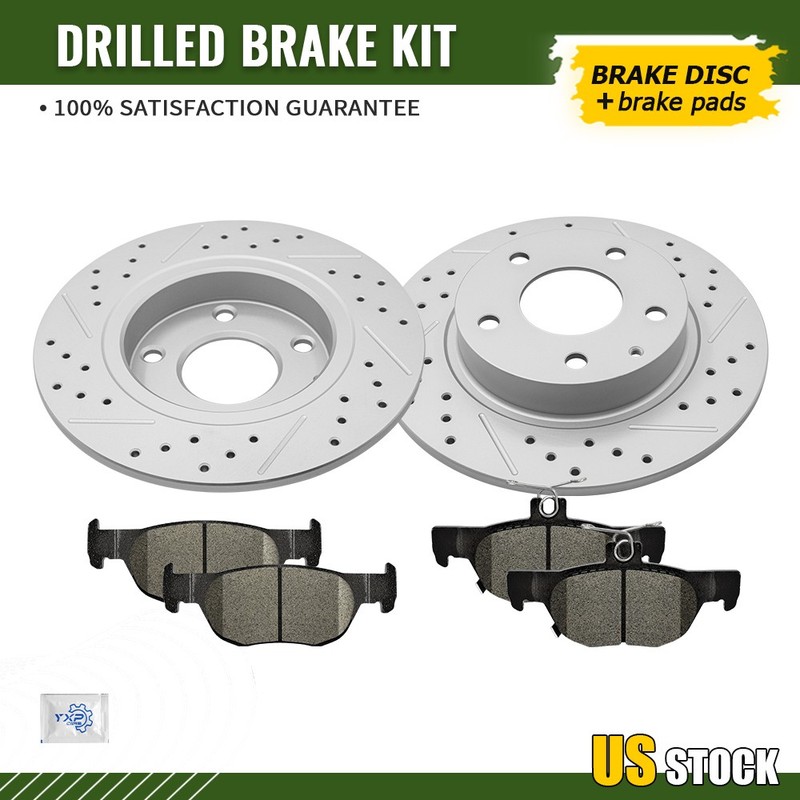 Rear Drilled Brake Disc Rotors & Ceramic Pads for 2019-2021 Mazda 3 Sport CX-30