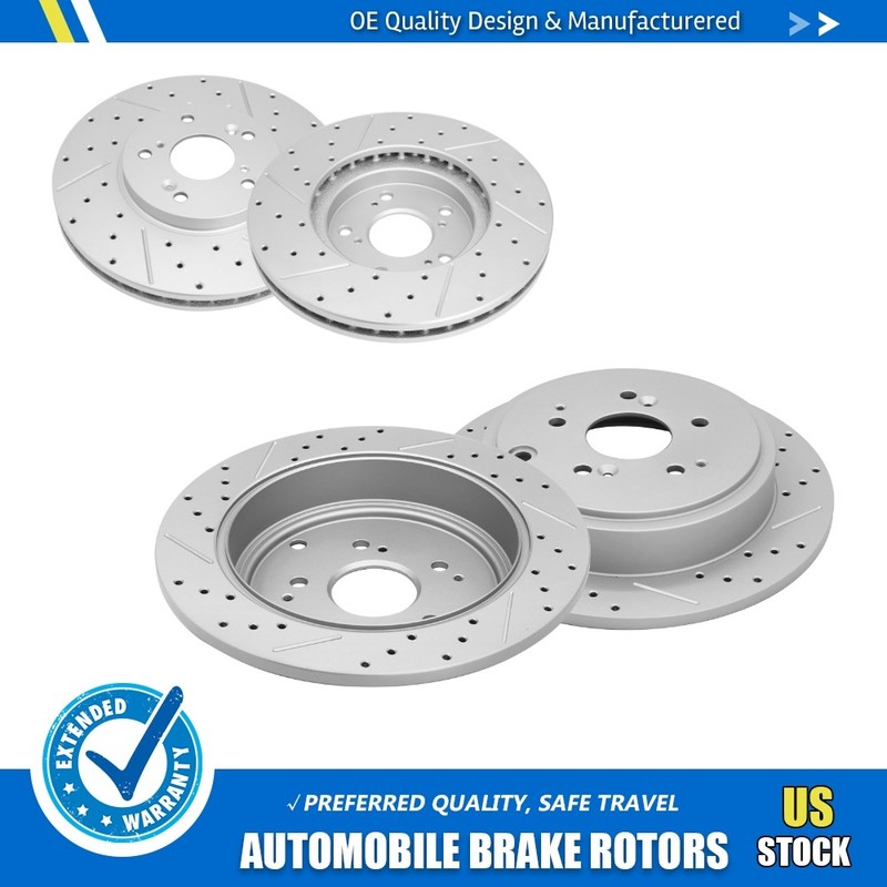 Front Rear Drilled Slotted Brake Disc Rotors For 2003-2008 Honda Pilot Acura Mdx