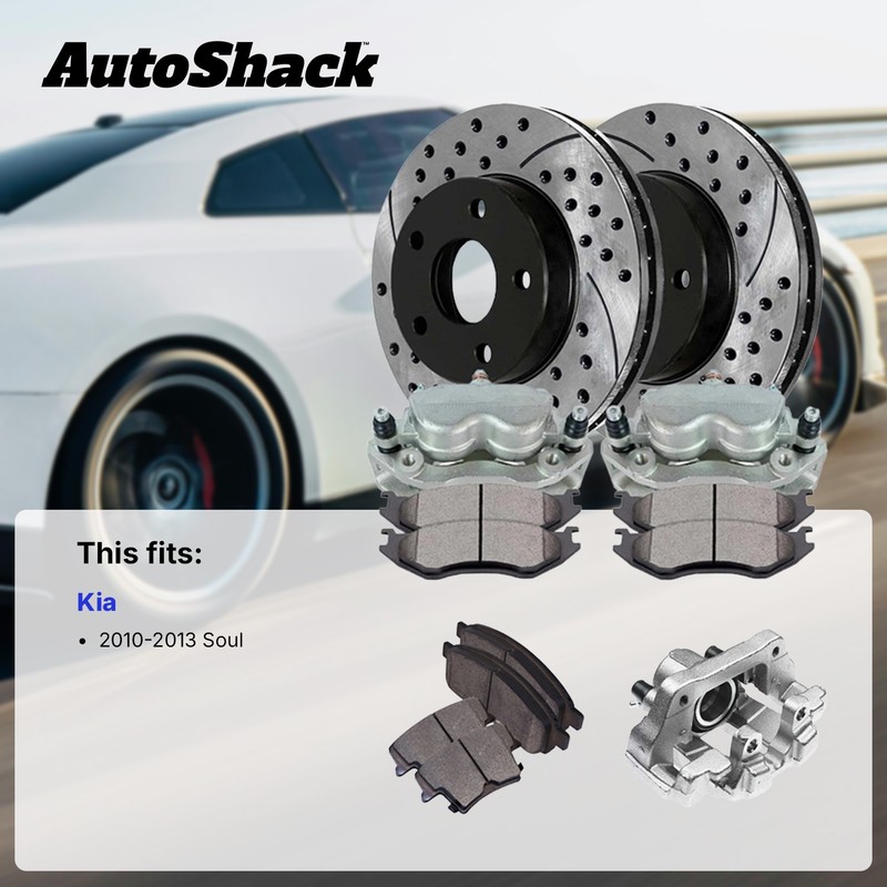Rear Drilled Slotted Brake Rotors Ceramic Pads Calipers for Kia, Soul 2010-2013 gallery