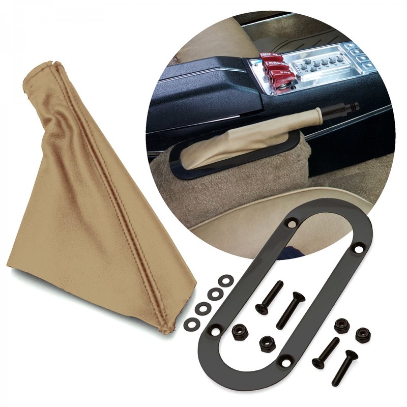 Tan Horizontal Shift or Emergency Brake Boot with Black Oval Beauty Trim Ring