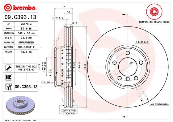 Brembo 09.C393.13 Brake Disc for BMW