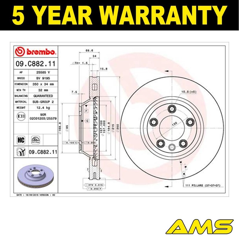 Fits Audi Q7 Porsche Cayenne VW Touareg + Other Models Brake Disc Front AMS