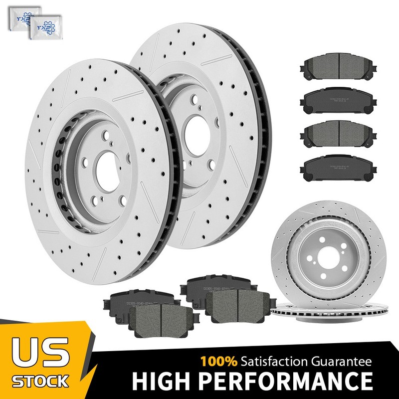 Front & Rear Disc Drilled Rotors Brake Pads For Toyota Highlander 2020-2023 2024