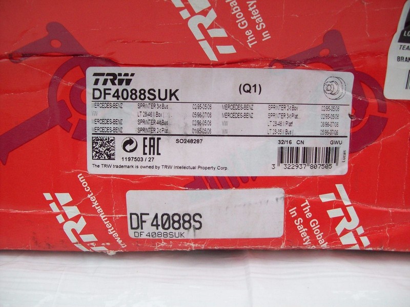 Mercedes Sprinter LT TRW Solid Brake Disc x2 Genuine Rear DF4088S 1995-2006 gallery