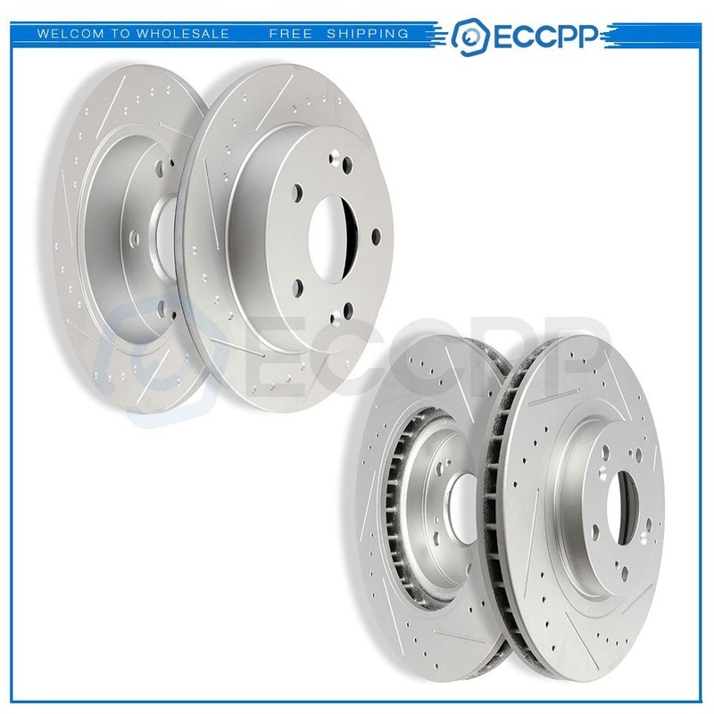 Front And Rear Drilled Slotted Brake Rotors Kit For Honda Civic Si 4WD 2WD 4×4