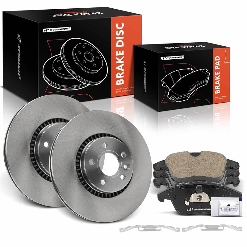 Front Disc Brake Rotors + Ceramic Brake Pad for Volvo S80 2016 Land Rover LR2