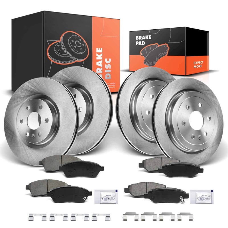 Front & Rear Disc Brake Rotors & Ceramic Brake Pads for Cadillac SRX 2010-2016