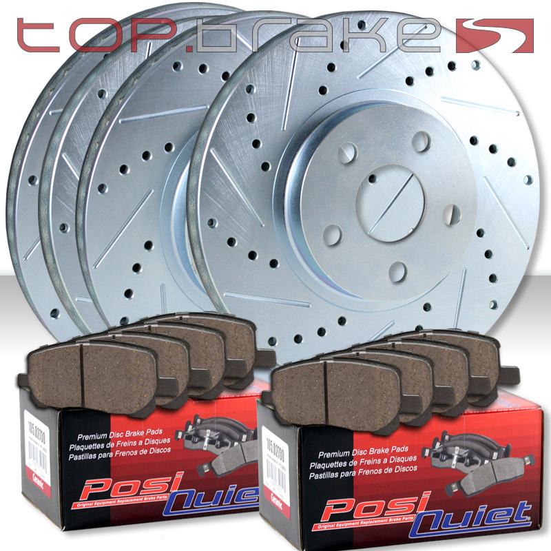 (F&R) Drill Slot Brake Rotors + Pads for WRX 06-07