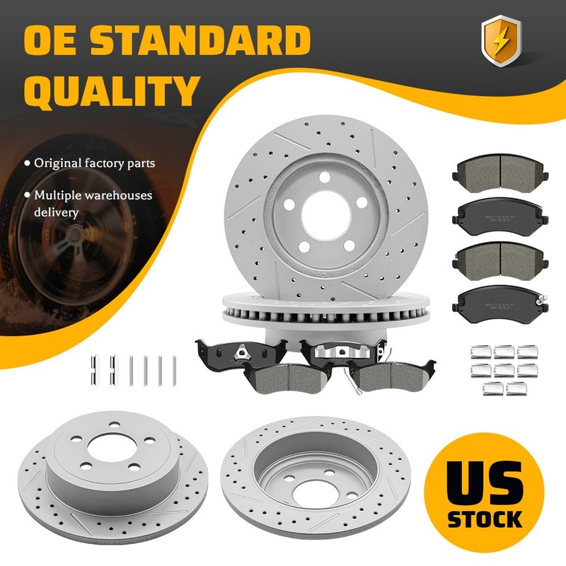 Front Rear Drilled Slotted Rotors Ceramic Brake Pads For 2003-2007 Jeep Liberty