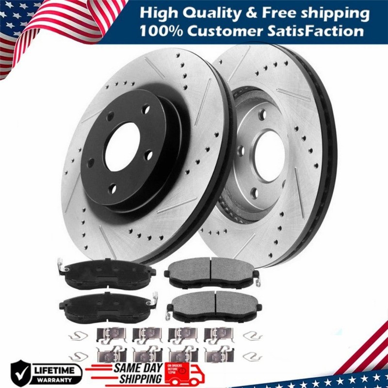 Front Drilled Slotted Brake Rotors Premium Ceramic Pads for Toyota Corolla