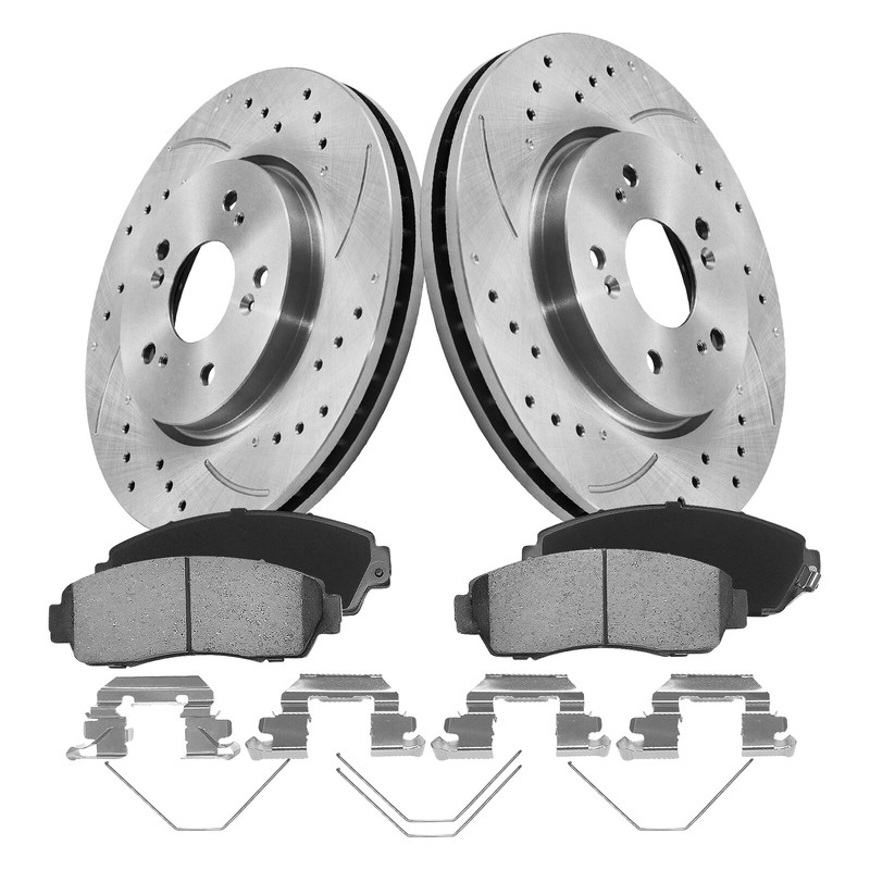 Front Drilled and Slotted Brake Rotors Pads for Honda CR-V Accord Crosstour 2.4L