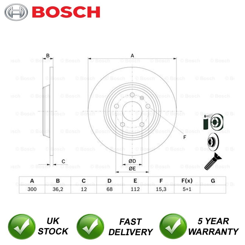Brake Disc Rear Bosch Fits Audi A4 A5 A6 Q5 A7 Allroad + Other Models