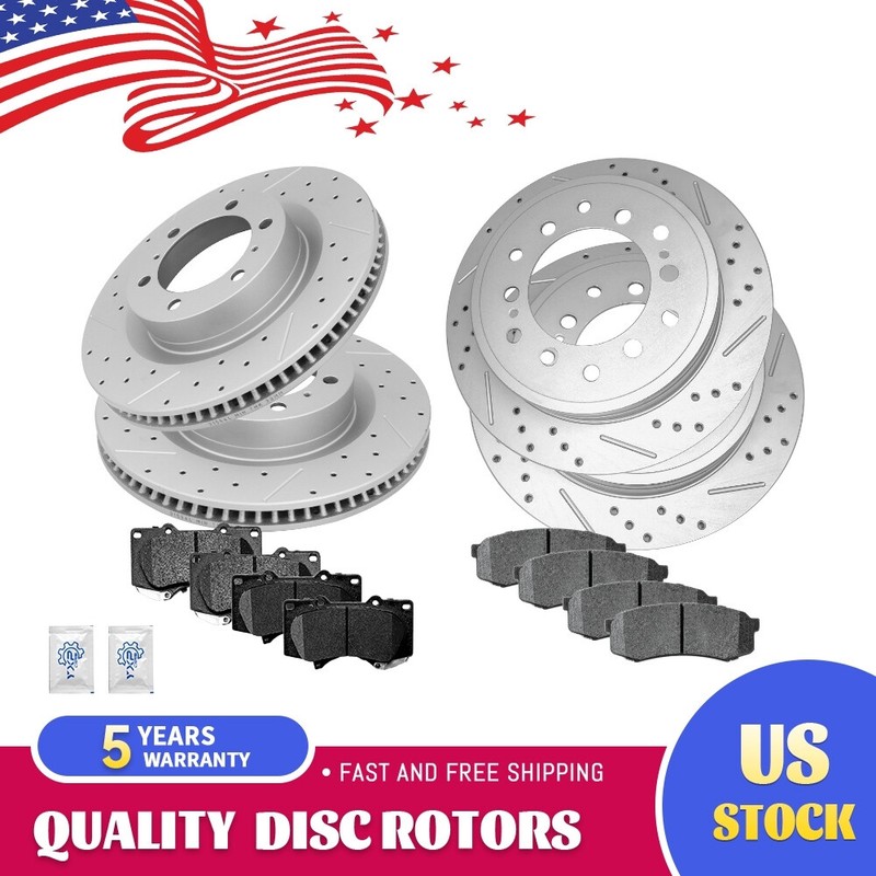 Front Rear Drilled Disc Rotors + Brake Pads for Lexus GX460 Toyota 4Runner