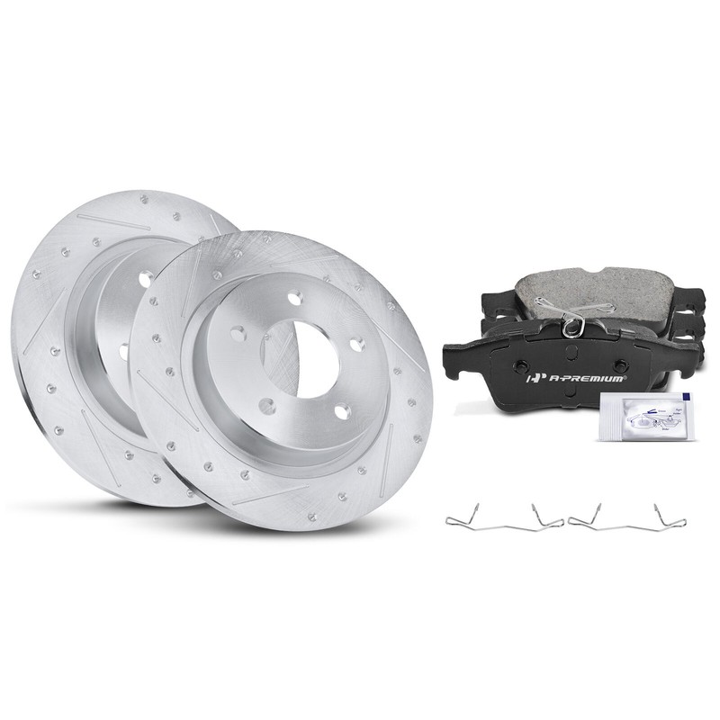 A-Premium Rear Drilled Rotor & Brake Pads for Mazda 3 2005-2013 2.0L 2.3L 2.5L gallery