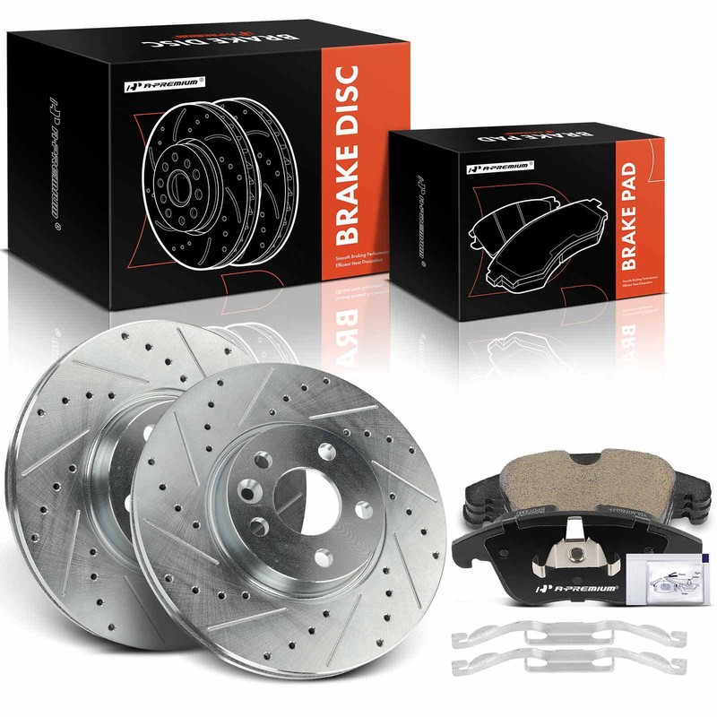 A-Premium Front Side Drilled Brake Rotors & Ceramic Pads for Volvo S60 2011-2018