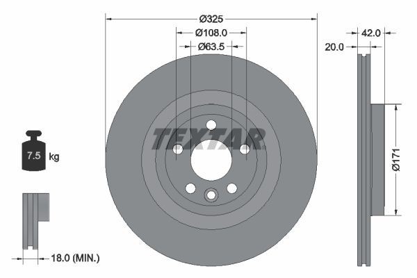 2X Textar 92314305 Rear Brake Discs 325mm Vented Fits Jaguar Land Rover Sport gallery