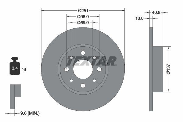 2x Brake Discs Set Rear Solid Coated 251mm Fits Alfa Romeo MiTo TEXTAR 92202303 gallery