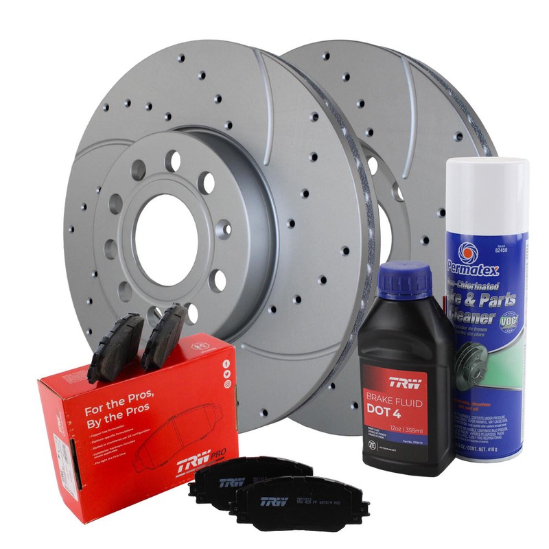 Front Brake Kit 288mm Drilled Disc Rotors & TRW Low-Met Pads For A3 e-Golf Jetta