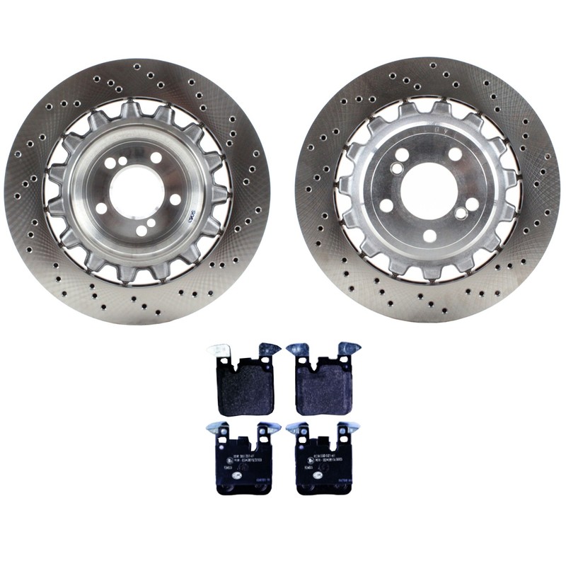 SHW Rear Rotors & Hella Low-Met Disc Brake Pad Kit for BMW F87 M2 L6 Base RWD