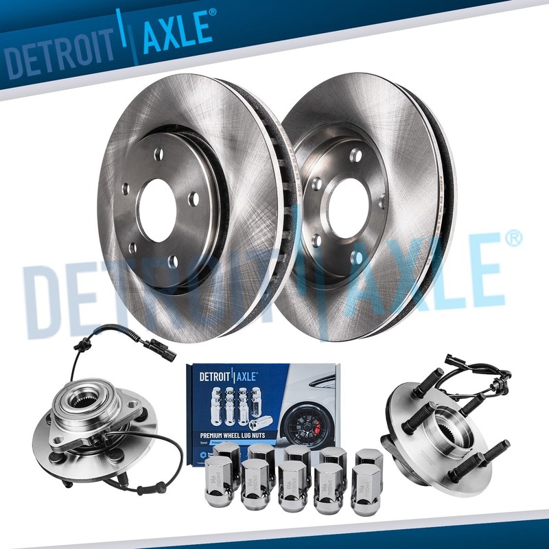 Front Disc Rotors Wheel Hub Bearings w/ 10pc Lug Nuts for 2006-09 Dodge Ram 1500