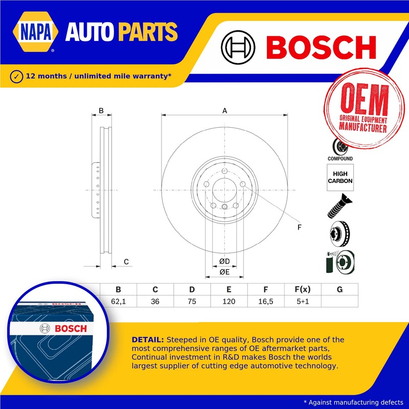 Brake Disc Single Vented fits BMW X5 M50d F15 3.0D Front Left 13 to 18 N57D30C