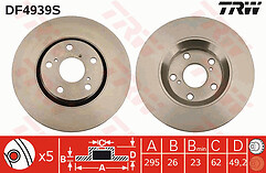 Avensis T270 1.6 1.8 Petrol 1.6 2.0 Diesel 125bhp 09-16 Front Brake Discs 295mm