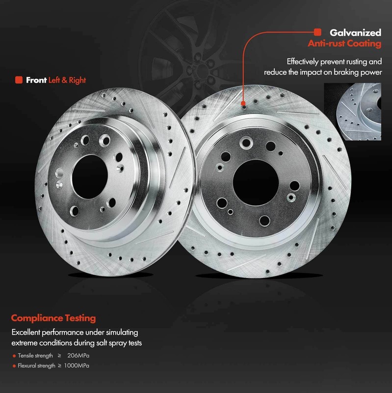Rear LH & RH Drilled Brake Rotor & Brake Pad for Acura RL 2005-2012 V6 3.5L 3.7L gallery