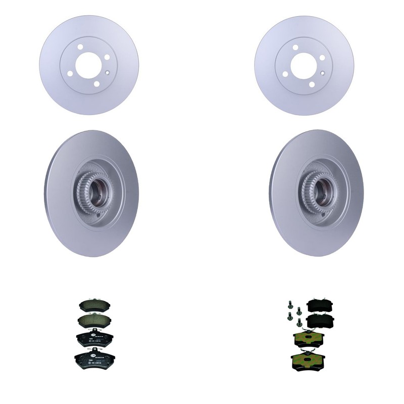 Hella Front & Rear Rotors Low-Met Disc Brake Pad Kit For Volkswagen Jetta Passat