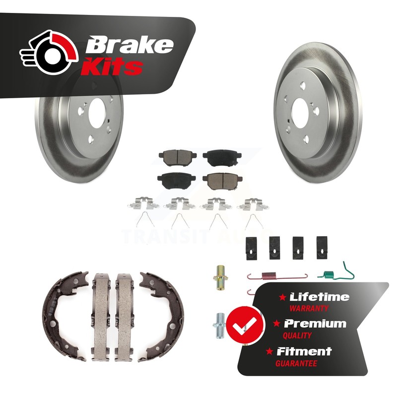 Rear Disc Coated Rotors Ceramic Pads Parking Brake Shoes & Hardware Kit For Base