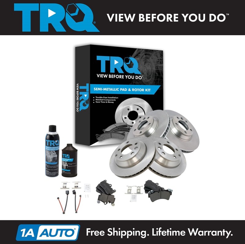 TRQ Brake Pad & Rotor Front & Rear Semi-Metallic Kit w/Chemicals
