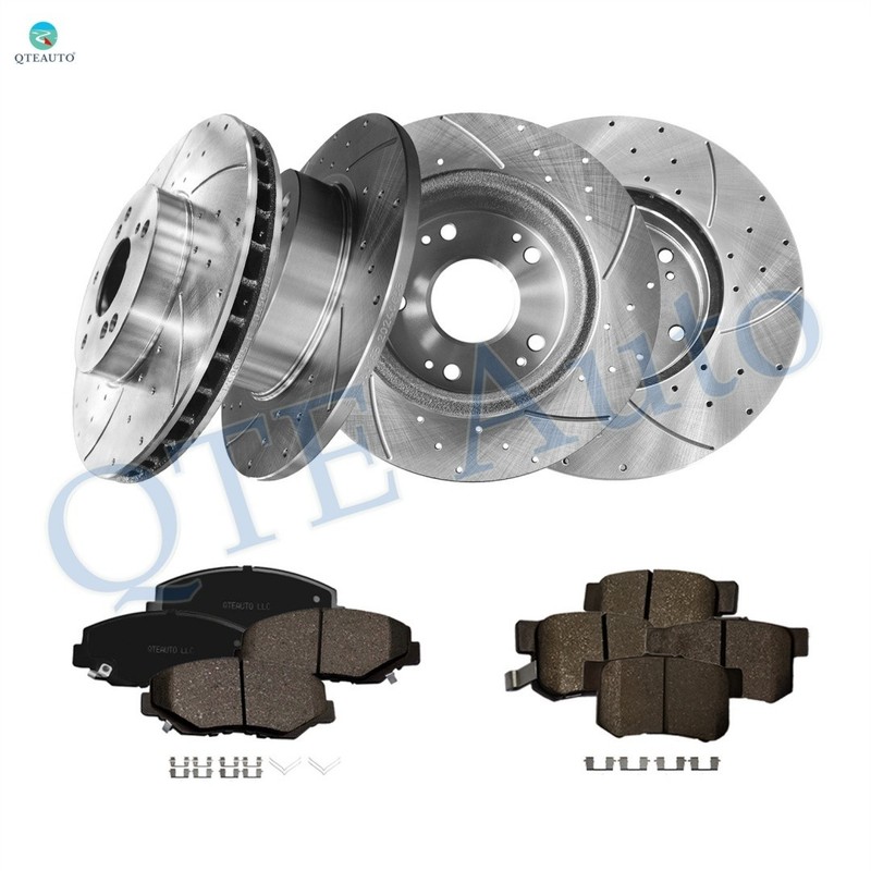 12 Front 282mm-Rear 260mm Drilled Brake Rotors-Brake Pad For 2014 2015 Acura ILX