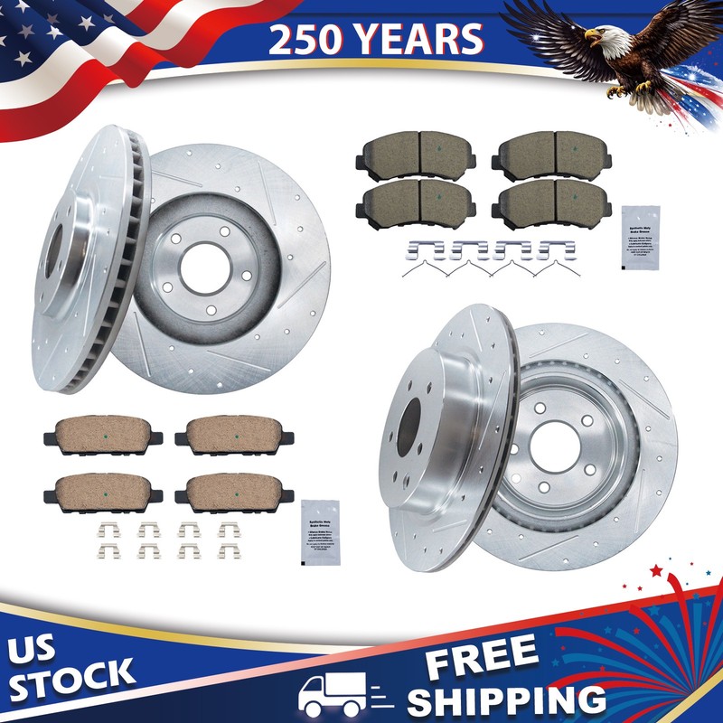 12.58″Front 12.12″Rear Drilled Rotors Brake Pads for 2009-2014 Nissan Maxima