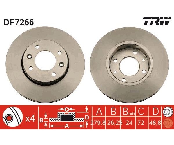 2 pieces brake disc TRW DF7266 for Kia Carens I
