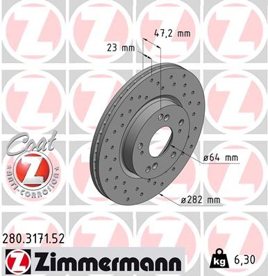 Zimmermann 280.3171.52 Brake Disc for Honda