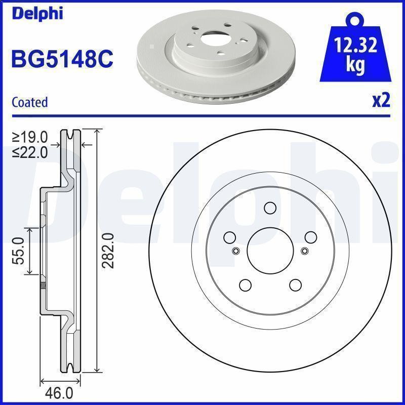 2X Brake Disc Delphi BG5148C for Mazda 2 Hatchback (KB) 1.5 2022-